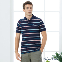 【NAUTICA】男裝細緻條紋相間短袖POLO衫(藍)