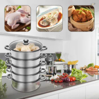 Bymaocar 5-layer 26cm Stainless Steel Boilers Steamer Steam Cooker Ideal Kitchen Appliance for All Types of Stoves Home Cookware