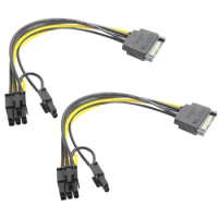 15Pin SATA Male To 8Pin(6+2) PCI-E Power Supply Cable SATA Cable 15-Pin To 8 Pin Cable 18AWG Wire For Graphic Card(2Pcs)