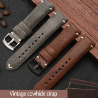 20MM 22MM Bracelet For TUDOR Seiko Hamilton L-ongines Watchband High Quality Cowhide Men's Wristband Vintage Brown Grey Watch