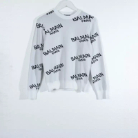 Balmain Sweater BALMAIN ALL OVER TEXT BLACK WHITE KNIT SWEATSHIRT 100% ORIGINAL