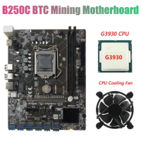 B250C BTC Mining Motherboard With G3930 CPU+CPU Fan 12XPCIE To USB3.0 Graphics Card Slot LGA1151 Supports DDR4 DIMM RAM