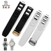 20 * 10mm For Cartier 21th Century Raised Mouth Silicone Watch Strap Watch Black and White Watrproof Watch Chain
