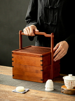 中式復古竹制食盒竹編茶具多層收納盒野餐雙層小提籃茶點提箱茶箱