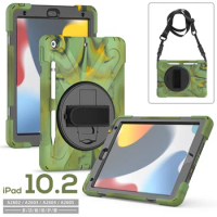 Rugged Case For Apple iPad 10.2 2021 2020 2019 (9th 8th 7th Generation) 360 Rotating Stand Cover With Hand &amp; Shoulder Strap Capa