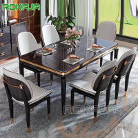 Simple High-End Piano Paint Beech Solid Wood Dining Table Set Luxury Bright Surface Marble Dining Table Kit