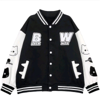 B W BLACK WHAITE JAKET WANITA - JAKET BASEBAL VARSITY TERBARU
