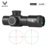 March HT3x28IR Optic Short Guns Riflescope Sight Airgun Rifle Scope for Hunting Sniper Airsoft Red Dot with Mounts