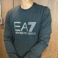 美國百分百【全新真品】Emporio Armani EA7 大學T 長袖T恤 長T 上衣 男 有大尺碼 黑色 BF18