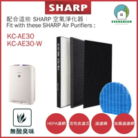 EVERGREEN 適用於Sharp KC-AE30 KC-AE30-W 加濕空氣清新機 淨化器 備用過濾器套件替換用