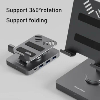 Multiport Type C Hub Tablet Charging Dock Station with Foldable Metal Kickstand for Ipad Pro Phone Stand Hub Apple Accessories