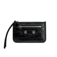 BALENCIAGA 巴黎世家  鱷魚壓紋牛皮拉鍊零錢卡包(715185-黑)