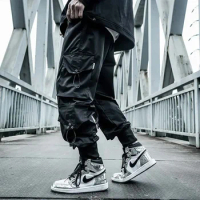 Black Cargo Pants Men Joggers Hip Hop Techwear Pants Hippie Cargo Trousers for Men Streetwear Plus Size Pockets Oversize