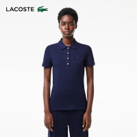 【LACOSTE】母親節首選女裝-緊身彈性棉短袖Polo衫(海軍藍)