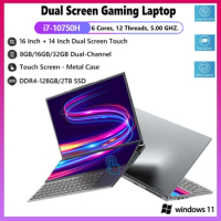 16 +14 Inch Dual Touch Screen Laptop 32GB RAM + 2TB SSD Gaming Laptop Core i7 10750H Processor Windows 11 Support External GPU