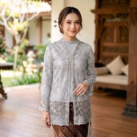 Atasan Kebaya Outer Brokat Modern Wanita Tunik Outer Brokat pesta wisuda Casual M Grey