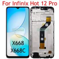 Black 6.6 inch For Infinix Hot 12 Pro X668 X668C LCD Display Touch Screen Digitizer Panel Assembly Replacement / With Frame