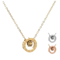Kalung Titanium Wanita Model Liontin Bulat Angka Romawi