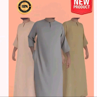 MEN JUBAH LELAKI 2 SIDE POCKET ROUND NECK ONE BUTTON 3/4 SLEEVE