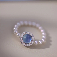 【Paiya 派亞】S925銀海藍寶碎銀珍珠粉玉髓戒指(交換禮物/過年送禮)