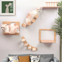 1 Piece New Wall Mounted Cat Climbing Frame Shelves Cat Tree Wooden Stepladder Jumping Board Cat Toys Playing Indoor Furniture