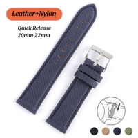 Nylon Geniune Leather Bracelet 20mm 22mm Quick Release Watch Band Men Women Wristband Blue Army Green Watch Strap Replacement