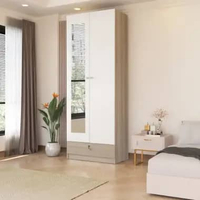 KIRANA Boston - Lemari Pakaian Kayu Wardrobe 2 Pintu Cermin Putih White Modern Minimalis Putih