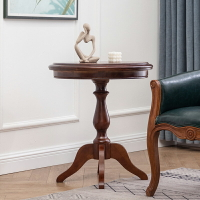 美式復古做舊實木茶幾洽談小圓桌沙發圓形酒店咖啡桌椅組合邊幾