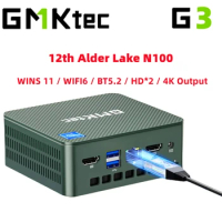 GMKtec MINI PC Alder Lake N100 WINS 11 Pro DMMI DDR4 M.2 2280 NVMe SSD PCIE 3.0 WIFI6 BT5.2 4K@60H HD*2 Office Mini PC