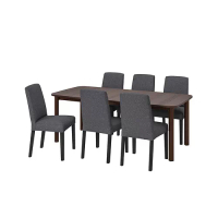 STRANDTORP/BERGMUND 餐桌附6張餐椅, 棕色/gunnared中灰色