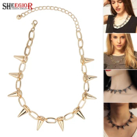 Punk Clavicle Choker Necklace Women Accessories Gold/Silver/Gun black color Rivet Chain Necklaces Fashion Ornaments Classic Gift
