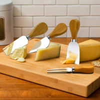 Oak Handle Cheese Knife Set Cheese knife butter knife slicer knife Pizza cutter Four-piece stainless steel Baked Cheese Knife