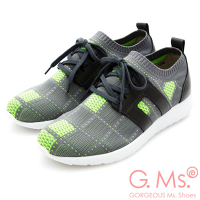 G.Ms. MIT極輕量-格紋牛皮綁帶記憶鞋墊休閒鞋-灰色