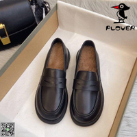 PLOVER正品真皮女防寒厚底樂福鞋秋冬季加絨平底單鞋軟底單鞋女-UM.有米家居