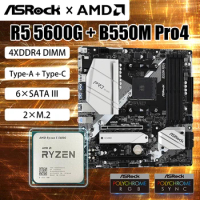 New AMD kit Ryzen 5 5600G R5 5600G CPU + ASROCK B550M Pro4 Micro-ATX 128GB DDR4 AM4 Motherboard Kit placa mae Kit Ryzen B550