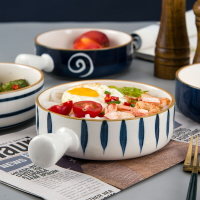 日式陶瓷帶手柄碗創意個性一人餐具碗面碗家用湯碗把手烤碗沙拉碗