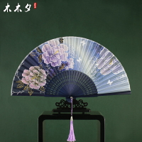 木木夕6寸女式扇子折扇中國風牡丹花扇子夏季折疊小扇子工藝折扇