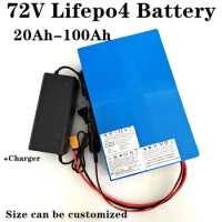 Batterie au lithium LiFePO4 avec chargeur, 72V, 50Ah, 60Ah, 40Ah, 100Ah, 80Ah, BMS pour scooter, vélo électrique, moto, 3000W, 5