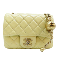 【二手名牌BRAND OFF】CHANEL 香奈兒 小雞黃色 羊皮 菱格紋 金球 Mini Pearl Crush 鍊帶 肩背包