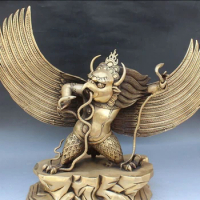 11" Tibet Buddhism Bronze Stand Redpoll Winged Garuda Bird Eagle Buddha Statue