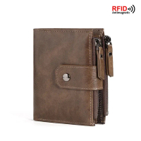 Men's Wallet Vintage PU Zipper Coin Purse Multifunctional Credit Card Holder RFID Anti-theft Wallet 