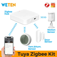 Tuya Zigbee Hub Gateway Bridge, Zigbee Door Sensor, Zigbee Temperature Humidity Sensor, Zigbe PIR Motion Sensor, Smart Life App