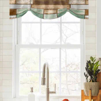 Retro Wood Board Texture Window Curtain Living Room Kitchen Cabinet Tie-up Valance Curtain Rod Pocket Valance
