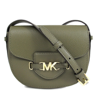 MICHAEL KORS Reed 金字大MK Logo鵝卵石紋皮革翻蓋馬鞍斜背包(橄欖綠)