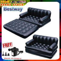 BESTWAY 75054 + Pam 5 dalam1 Fesyen Kembung Sofa Udara Queen Katil Double Tilam Sofa Tidur Angin-Bla