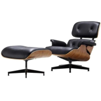 New Recliner Original Chair Sofa Leather Simple Designer Lounge Walnut Wood Aluminium Alloy Living Room Rotating Boss Chair