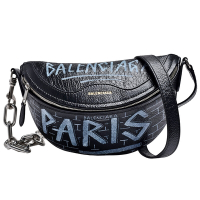 BALENCIAGA 巴黎世家  經典Souvenir塗鴉小牛皮腰斜背包(黑色)