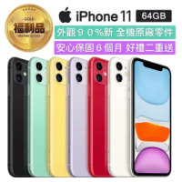 【Apple 蘋果】福利品 iPhone 11 64G 6.1吋 智慧型手機(全機原廠零件+好禮二重送)