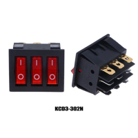 Rocker Switch KCD3 Red Light 3 Way Black Switch 9 Pin 2 Position ON-OFF/ON-ON 16A/20A 250/125V AC Triple Power Switch