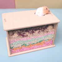 Hamster Transparent Window 6cm Hole Wood House Hideout Guinea Pigs Bathing Container Small Animals Sand Litter Box Pet Products